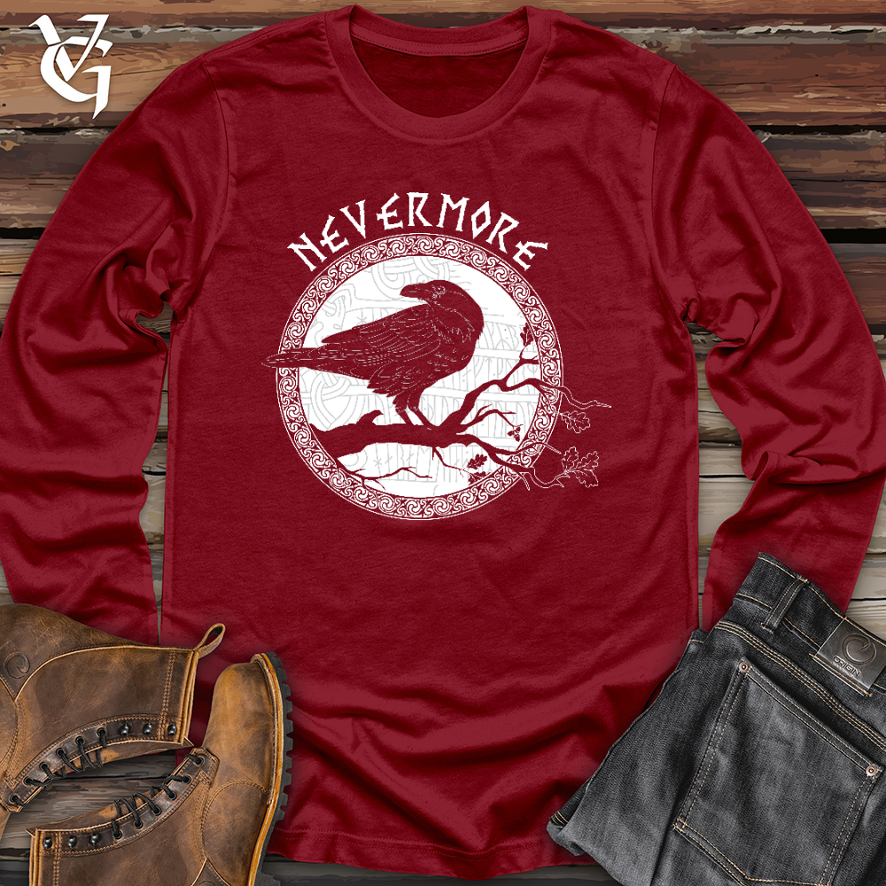 Viking Goods Nevermore White Winter Raven Long Sleeve Cardinal / L