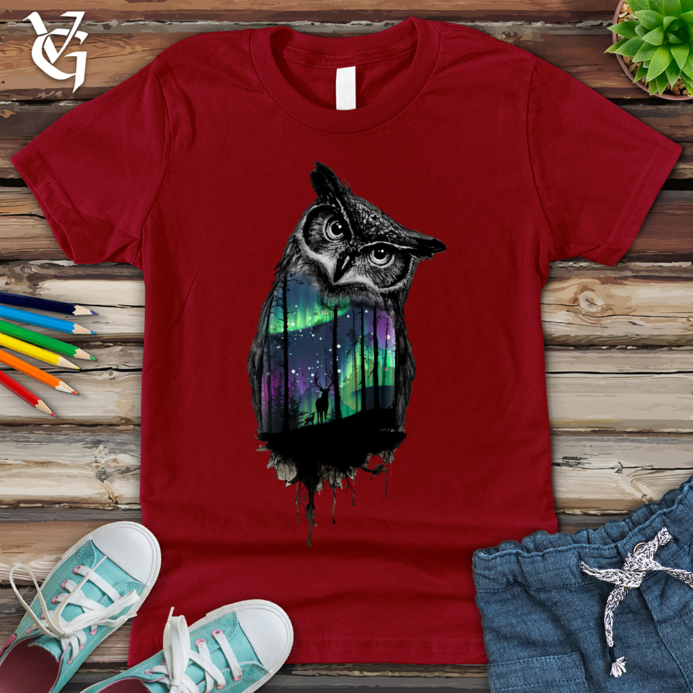 Viking Goods Northern Lights Owl Youth Tee Cardinal / L