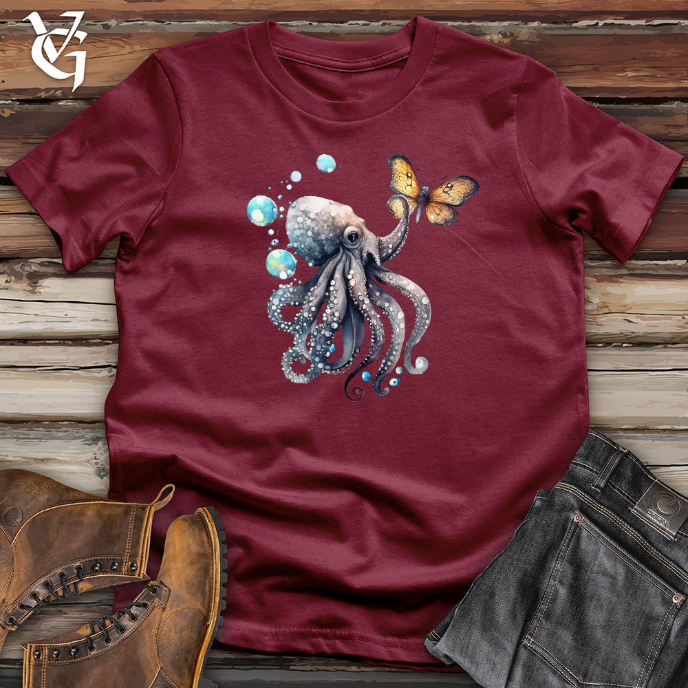 Viking Goods Octopus Playing With Butterfly 03 Cotton Tee Cardinal / L