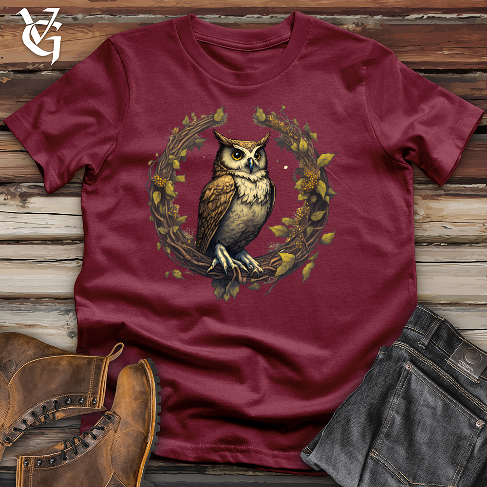 Viking Goods Owl Lunar Wreath Cotton Tee Cardinal / L