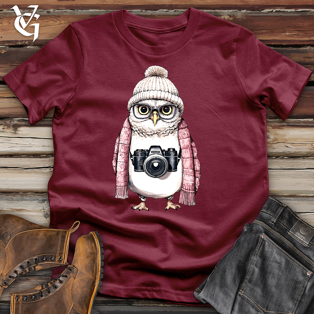 Viking Goods Owl Photographer Cotton Tee Cardinal / L
