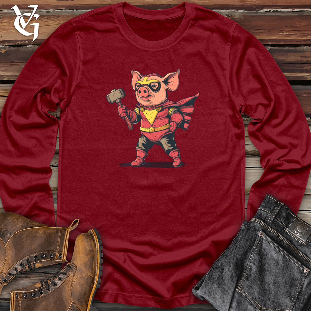 Viking Goods Pig Superhero Hammer Long Sleeve Cardinal / L