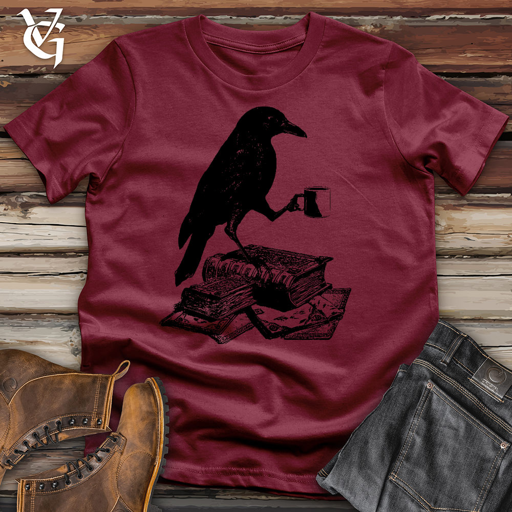 Viking Goods Reading Raven Holding Coffee Tee Cardinal / L