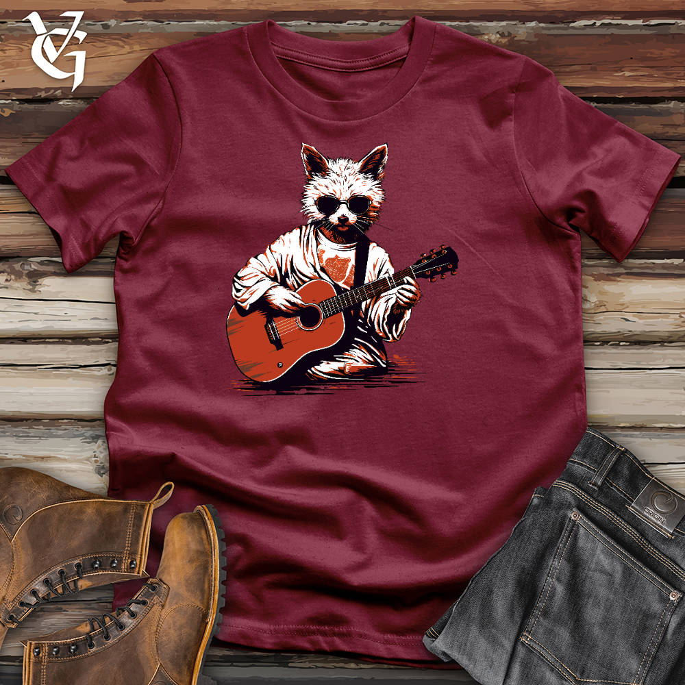 Viking Goods Super Cool Cat Playing Guitar Cotton Tee Cardinal / L