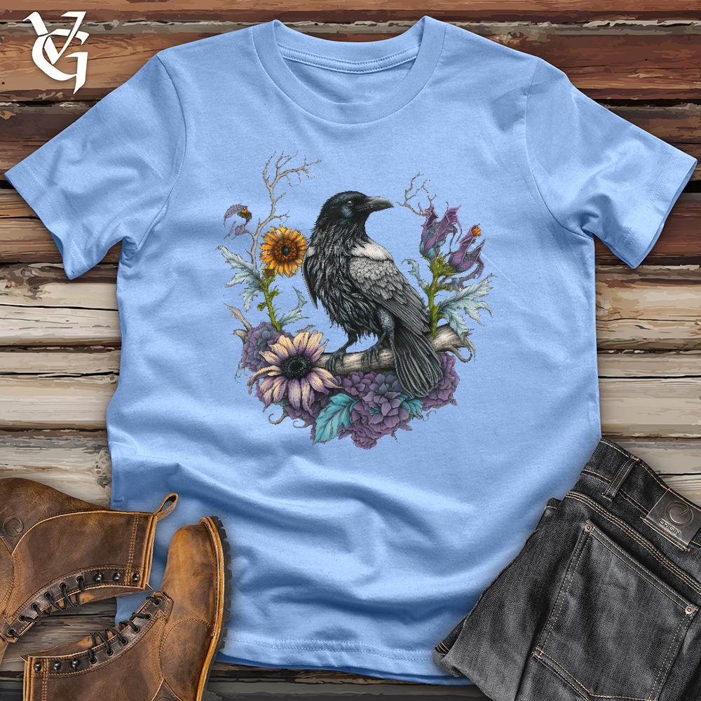 Viking Goods Flower Wreath Raven Softstyle Tee Carolina Blue / L