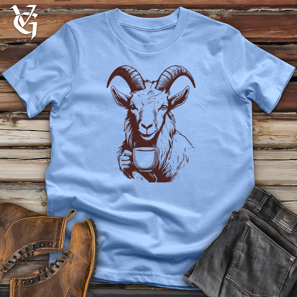 Viking Goods Goat Coffee Savoring Moments Softstyle Tee Carolina Blue / L