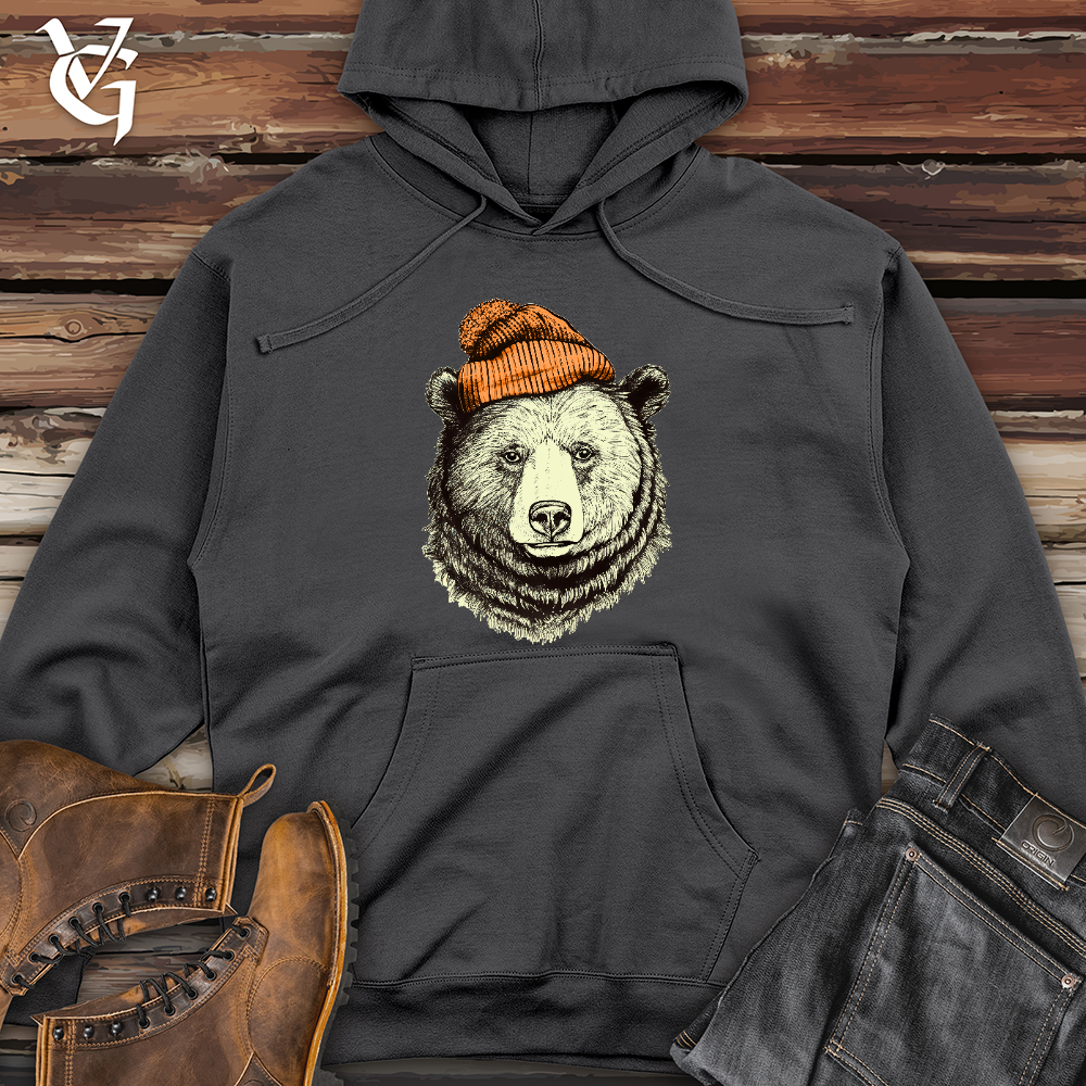 Viking Goods Bear Wearing Hunters Beanie Midweight Hooded Sweatshirt Charcoal / L