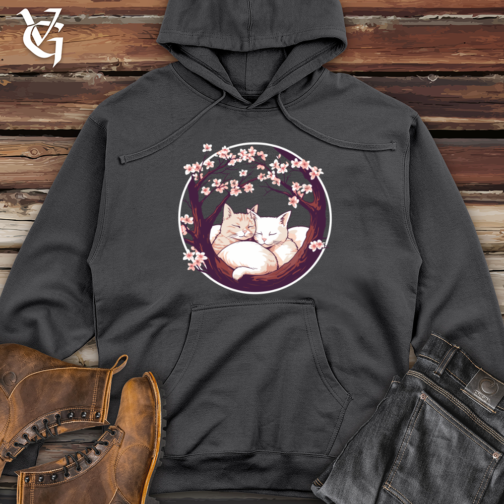 Viking Goods Cherry Blossom Felines Midweight Hooded Sweatshirt Charcoal / L
