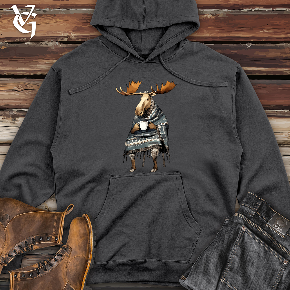 Viking Goods Coffee Drinking Moose Midweight Hooded Sweatshirt Charcoal / L