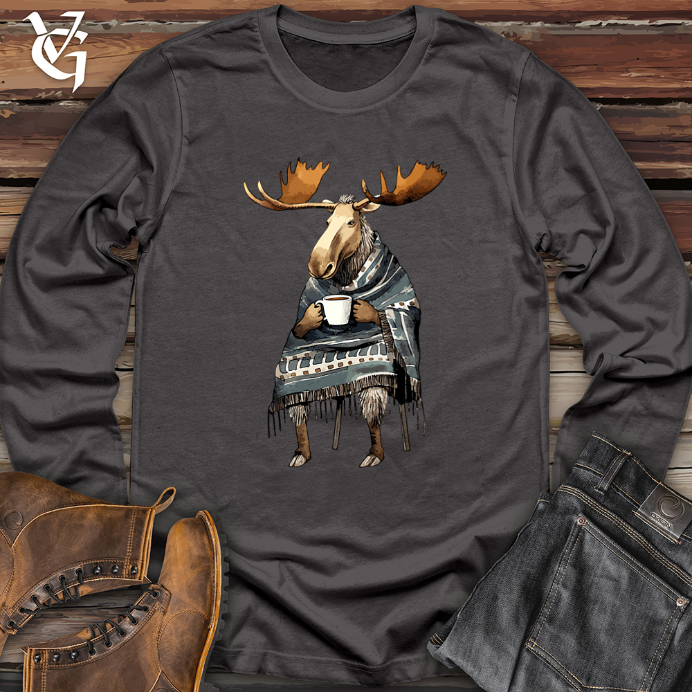 Viking Goods Coffee Drinking Moose Softstyle Long Sleeve Charcoal / L