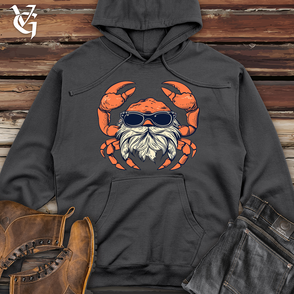 Viking Goods Crab Coastal Hipster Sandy Style Midweight Hooded Sweatshirt Charcoal / L