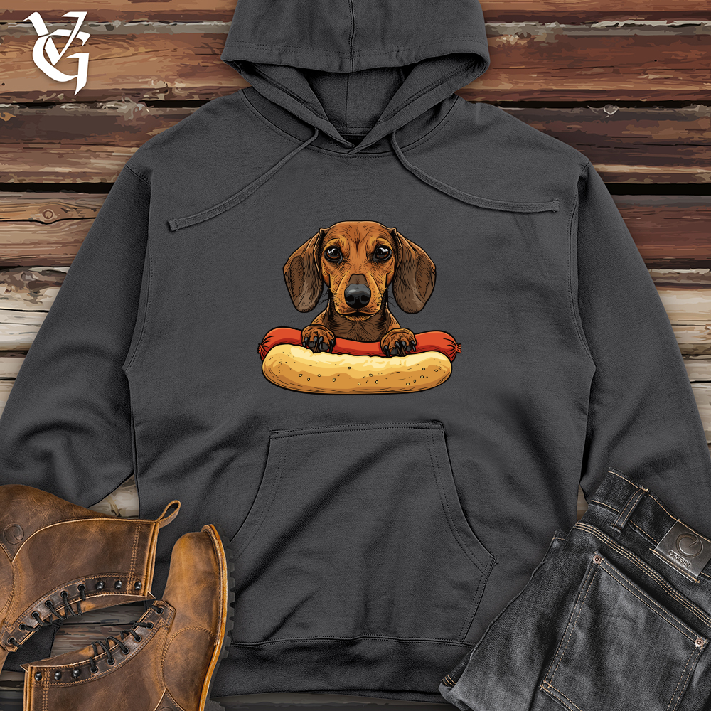 Viking Goods Dachshund Hotdog Hug Midweight Hooded Sweatshirt Charcoal / L