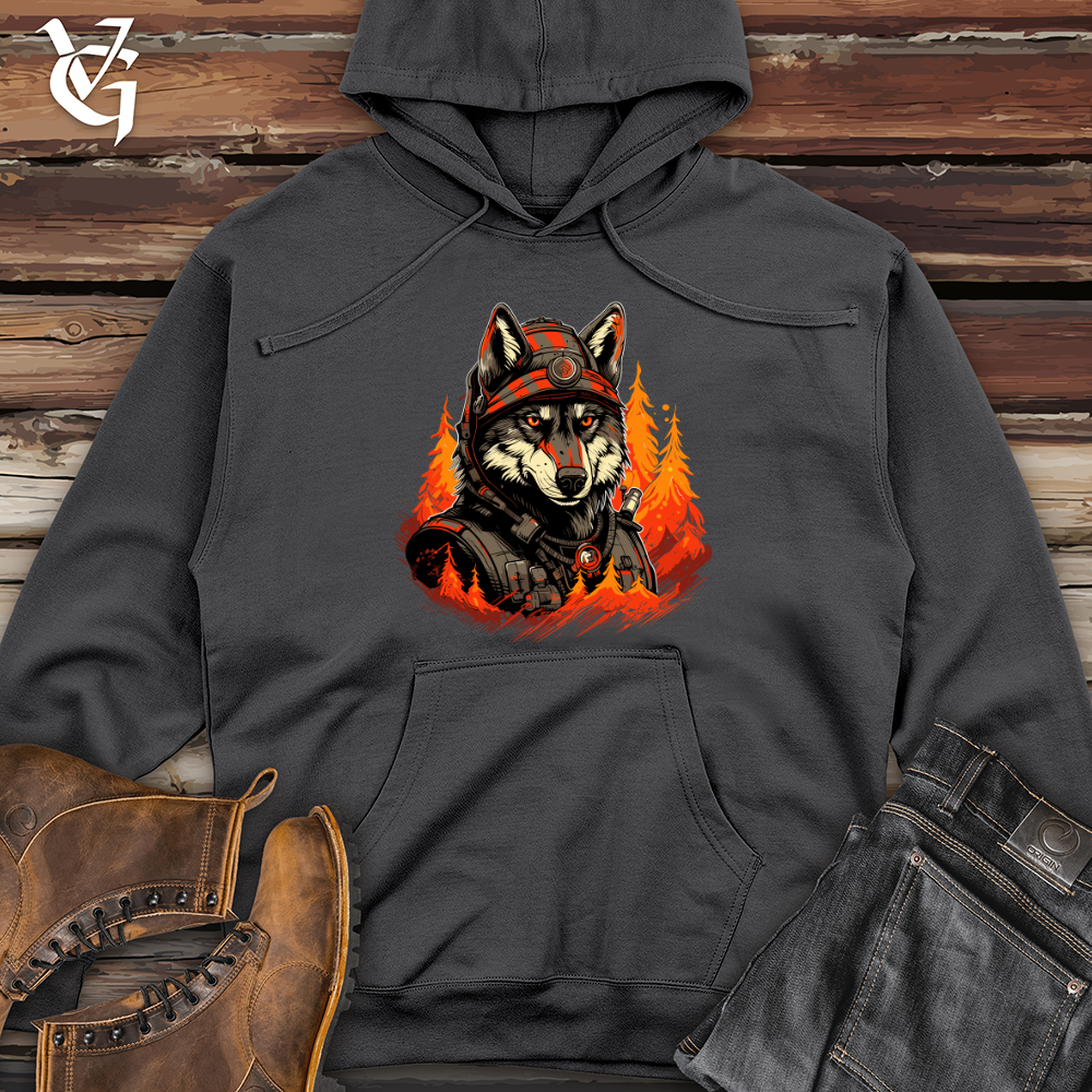 Viking Goods Firefighter Wolf Bravery Midweight Hooded Sweatshirt Charcoal / L