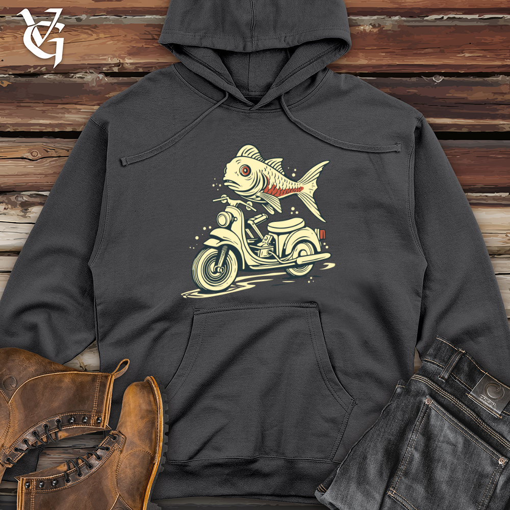 Viking Goods Fish Scooter Escape Midweight Hooded Sweatshirt Charcoal / L