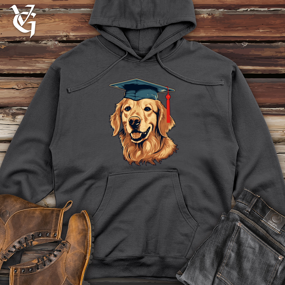 Viking Goods Graduation Celebration Golden Retriever Midweight Hooded Sweatshirt Charcoal / L