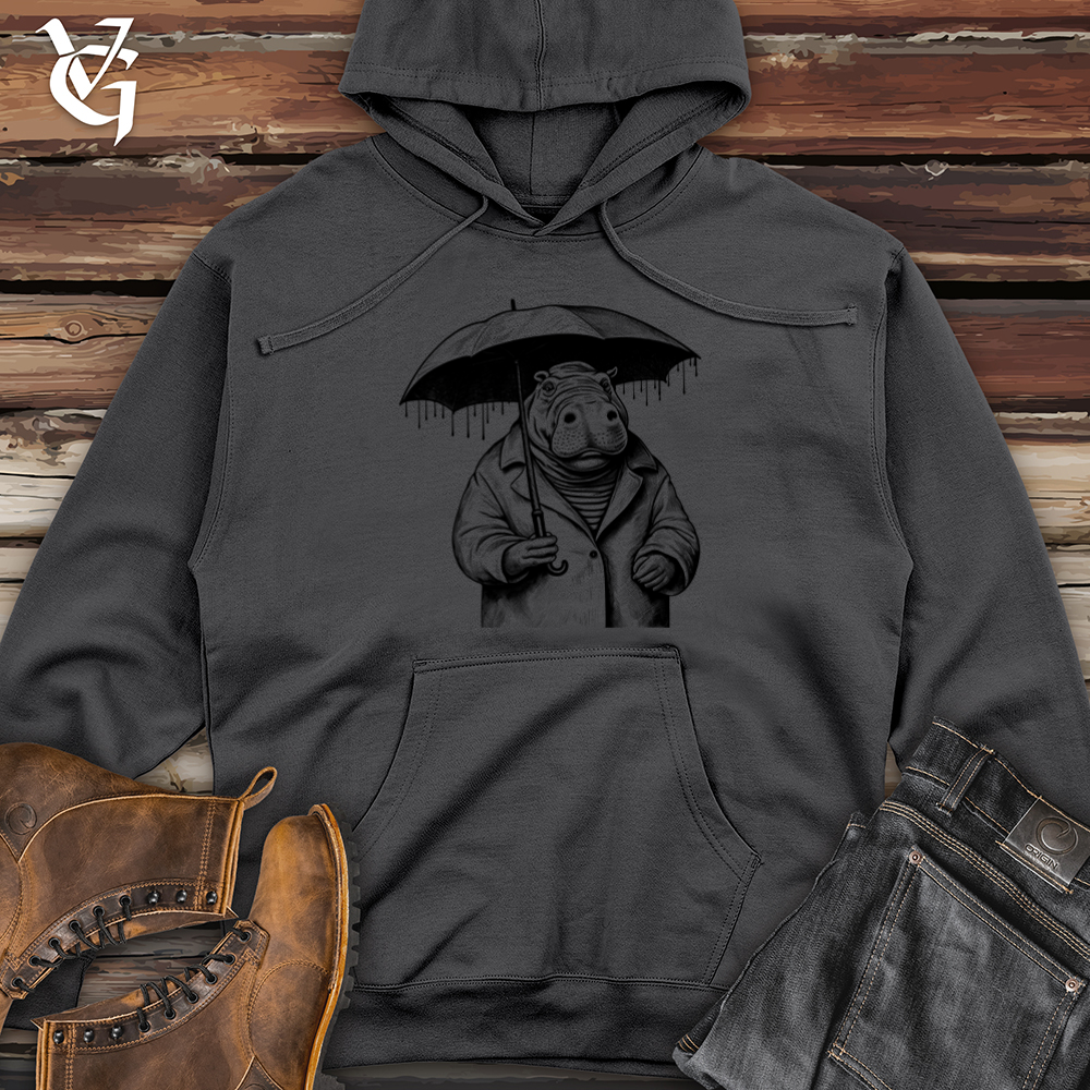Viking Goods Hippopotamus River Rumble Rainy Refuge Midweight Hooded Sweatshirt Charcoal / L