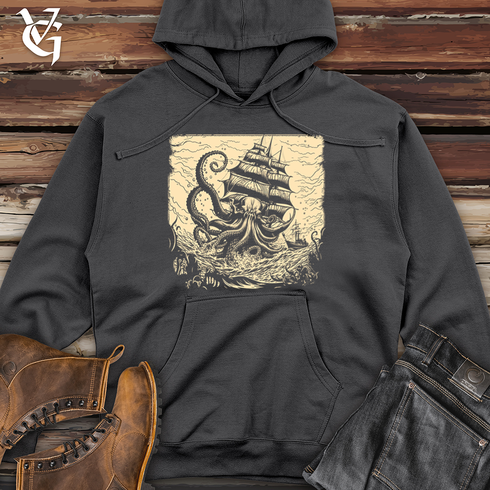 Viking Goods Kraken At Sea Midweight Hooded Sweatshirt Charcoal / L