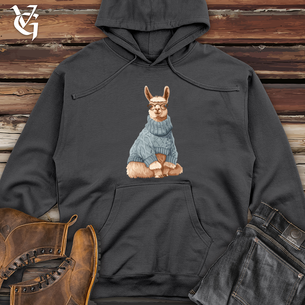 Viking Goods Llama Winter Chic Midweight Hooded Sweatshirt Charcoal / L