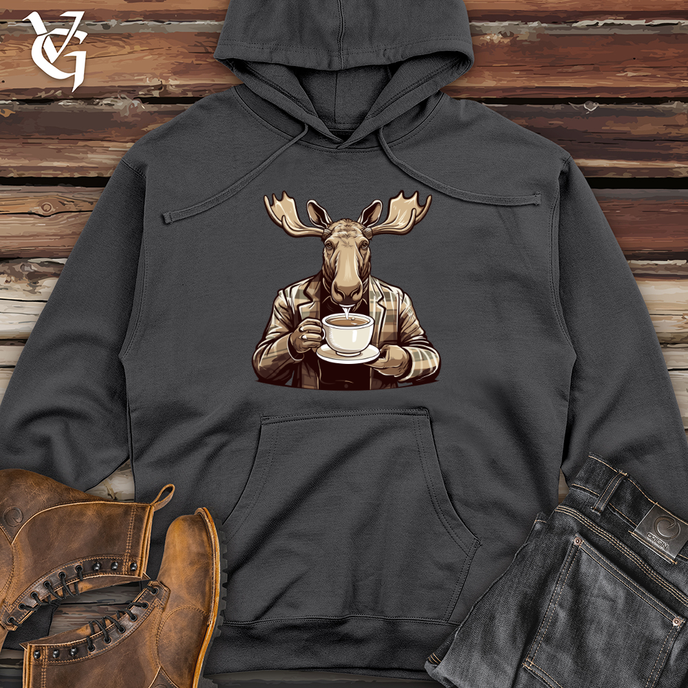 Viking Goods Mug-Wielding Moose Midweight Hooded Sweatshirt Charcoal / L