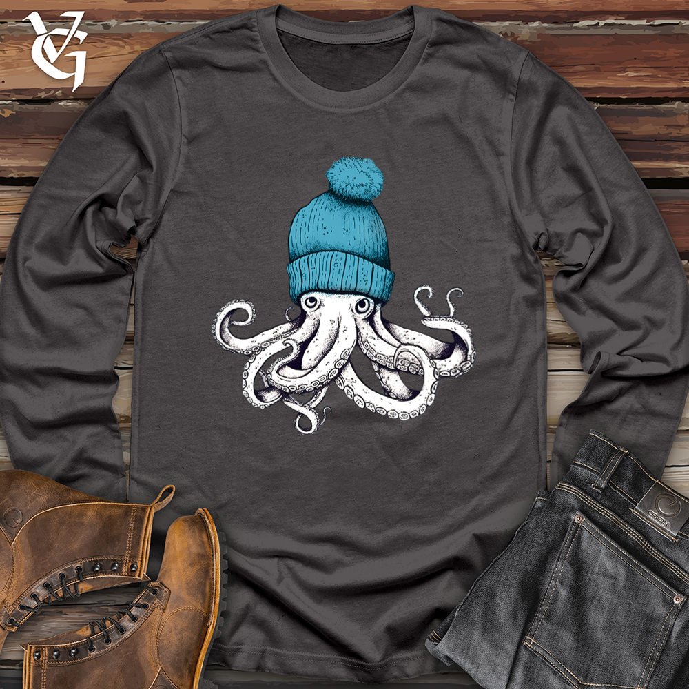 Viking Goods Octopus Wearing Beanie Softstyle Long Sleeve Charcoal / L