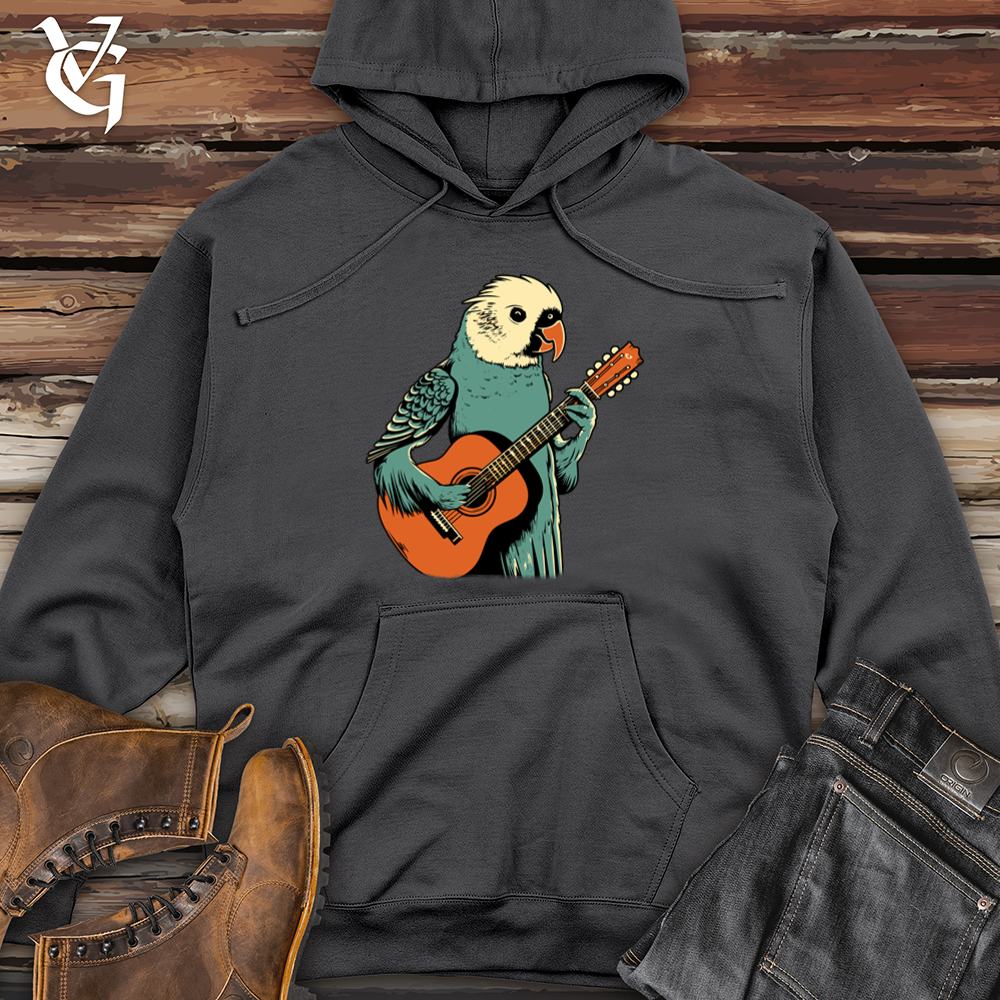 Viking Goods Parakeet Strumming Guitar Midweight Hooded Sweatshirt Charcoal / L