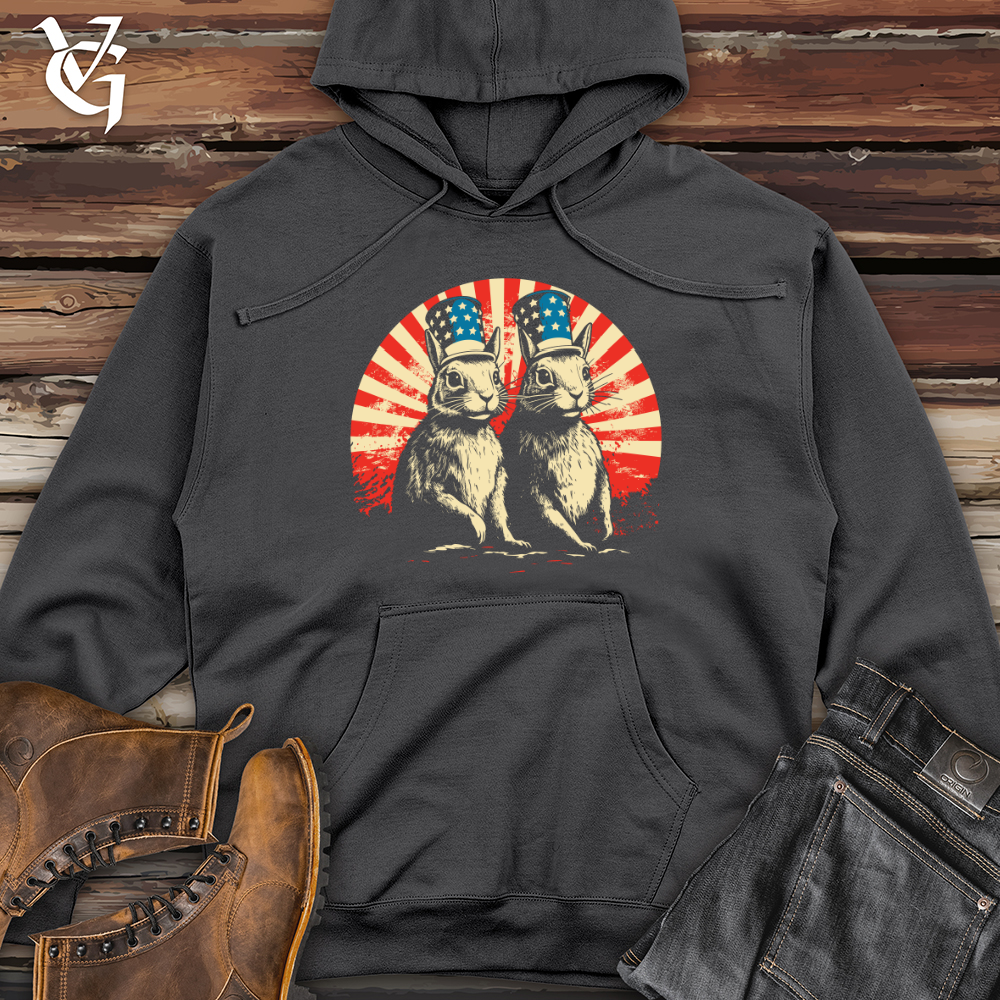 Viking Goods Patriotic Bunnies Salute Midweight Hooded Sweatshirt Charcoal / L