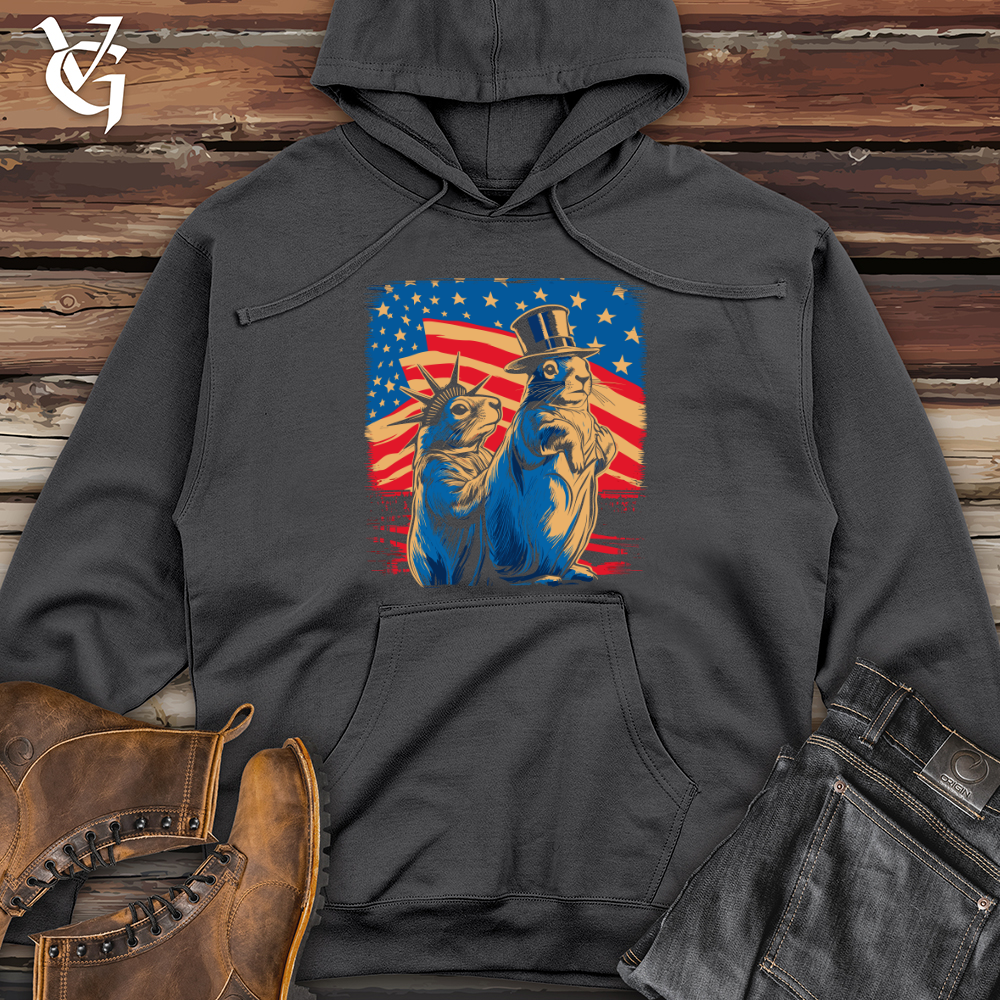 Viking Goods Patriotic Squirrels Display Midweight Hooded Sweatshirt Charcoal / L