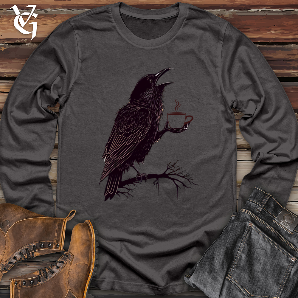 Viking Goods Raven Coffee Art Softstyle Long Sleeve Charcoal / L