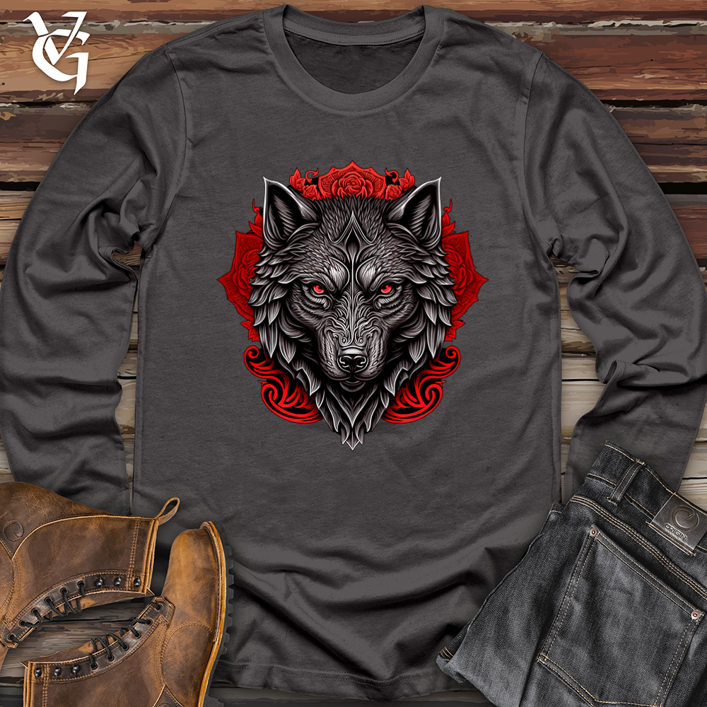 Viking Goods Red Flower Wolf Softstyle Long Sleeve Charcoal / L
