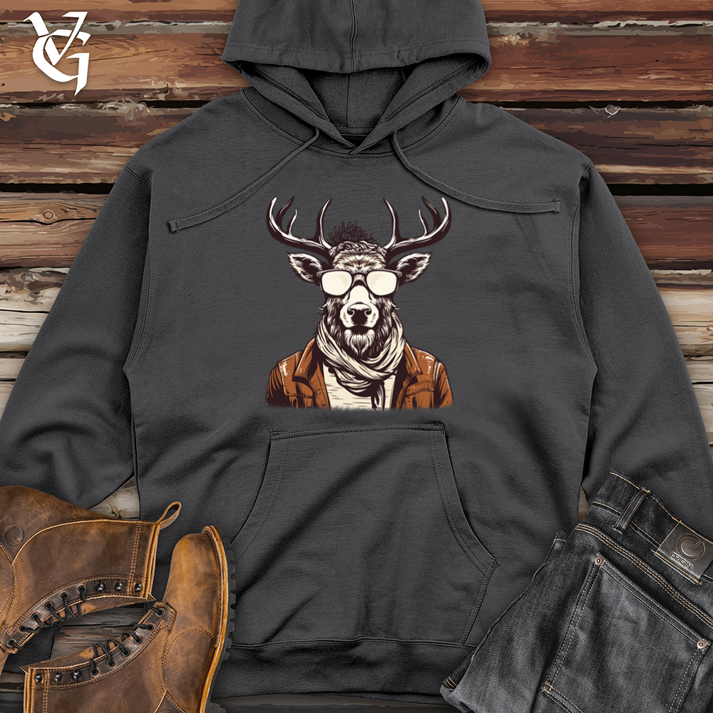 Viking Goods Reindeer Northern Chill Hipster Elegance Midweight Hooded Sweatshirt Charcoal / L