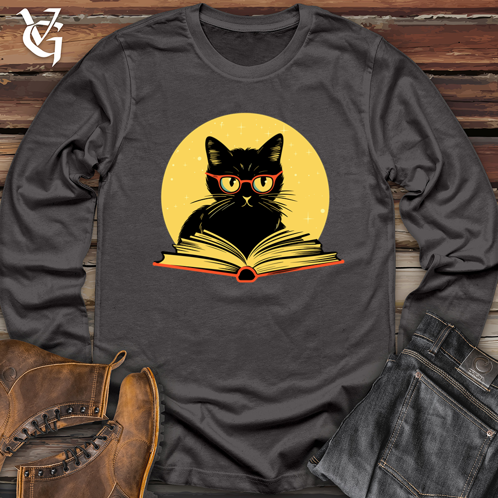 Viking Goods Retro Bookish Black Cat Softstyle Long Sleeve Charcoal / L
