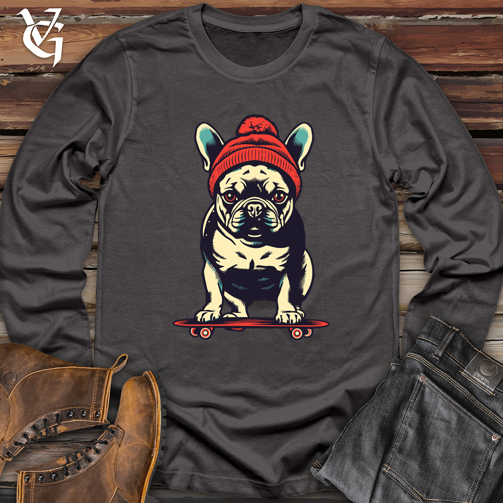 Viking Goods Retro Skateboarding Frenchie Softstyle Long Sleeve Charcoal / L