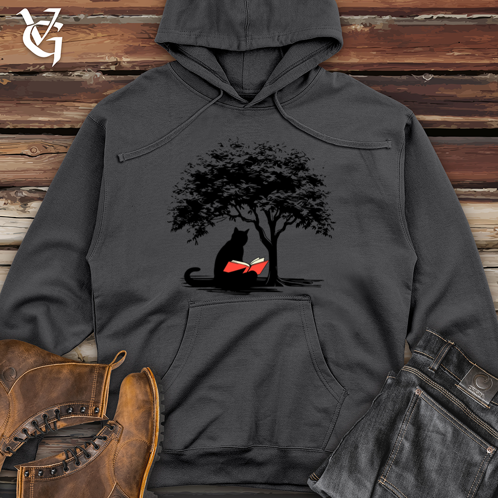Viking Goods Retro Tree Reading Black Cat Midweight Hooded Sweatshirt Charcoal / L