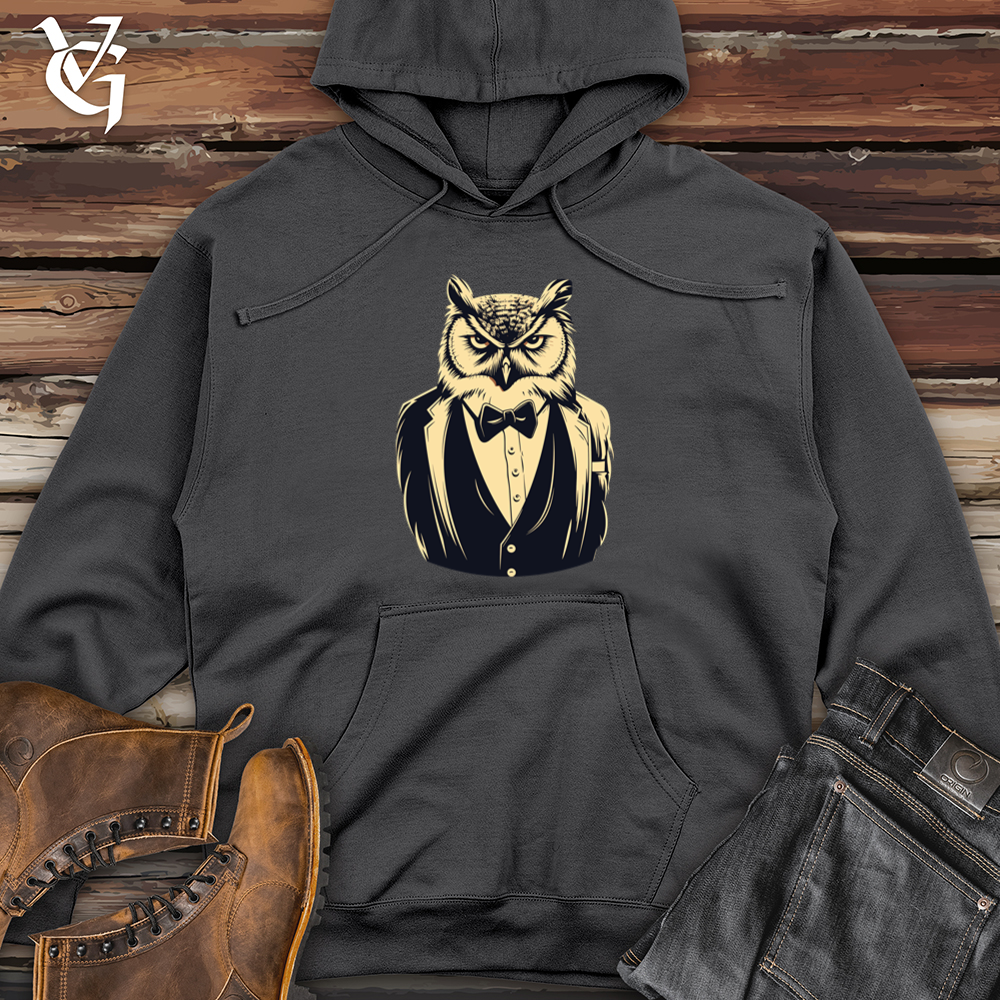 Viking Goods Retro Tuxedo Owl Midweight Hooded Sweatshirt Charcoal / L