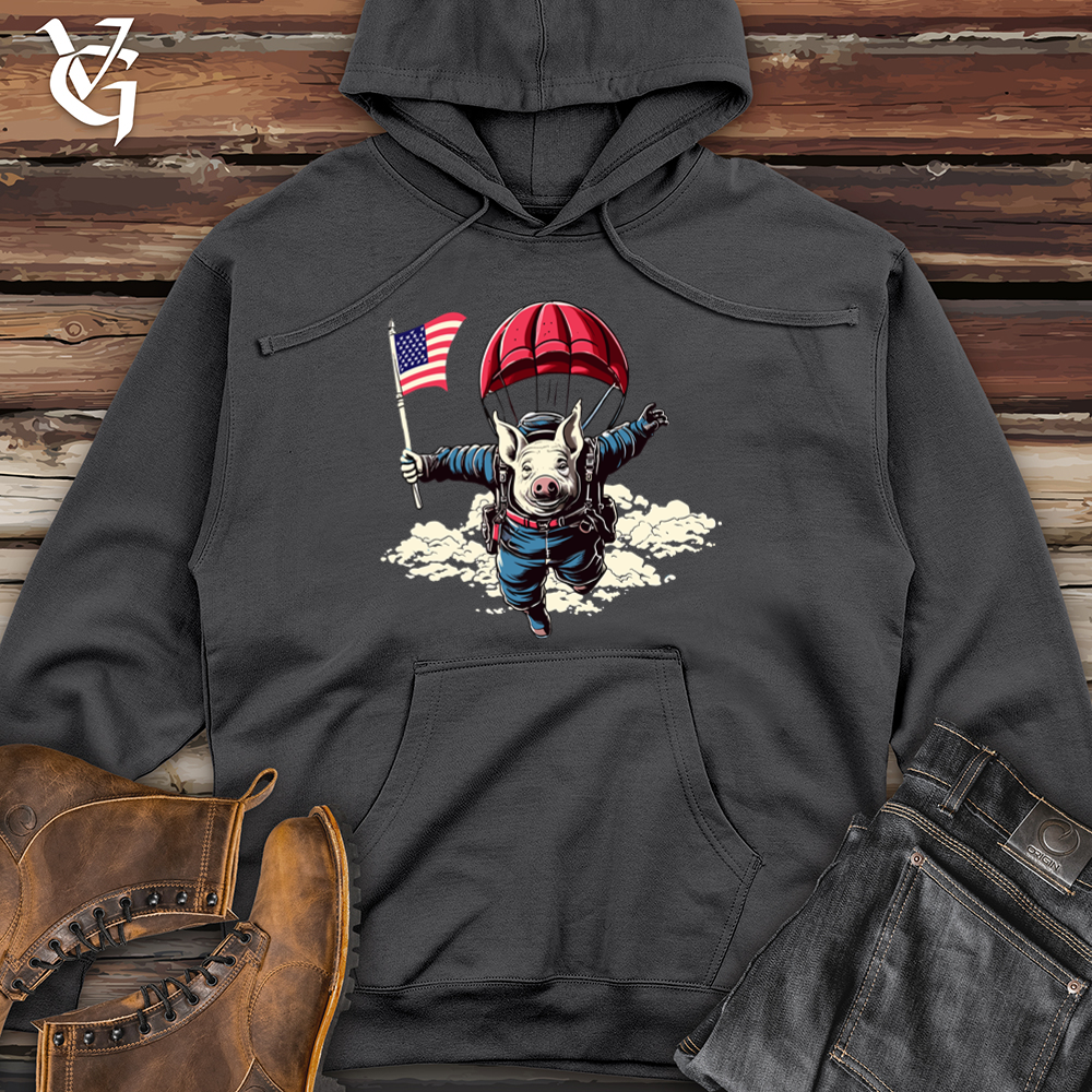 Viking Goods Skydiving Pig Parachute Adventure Midweight Hooded Sweatshirt Charcoal / L