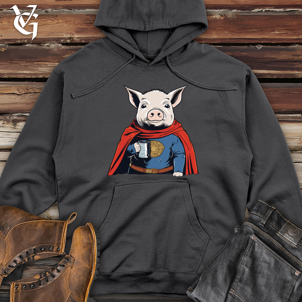 Viking Goods Super Hero Pig Midweight Hooded Sweatshirt Charcoal / L