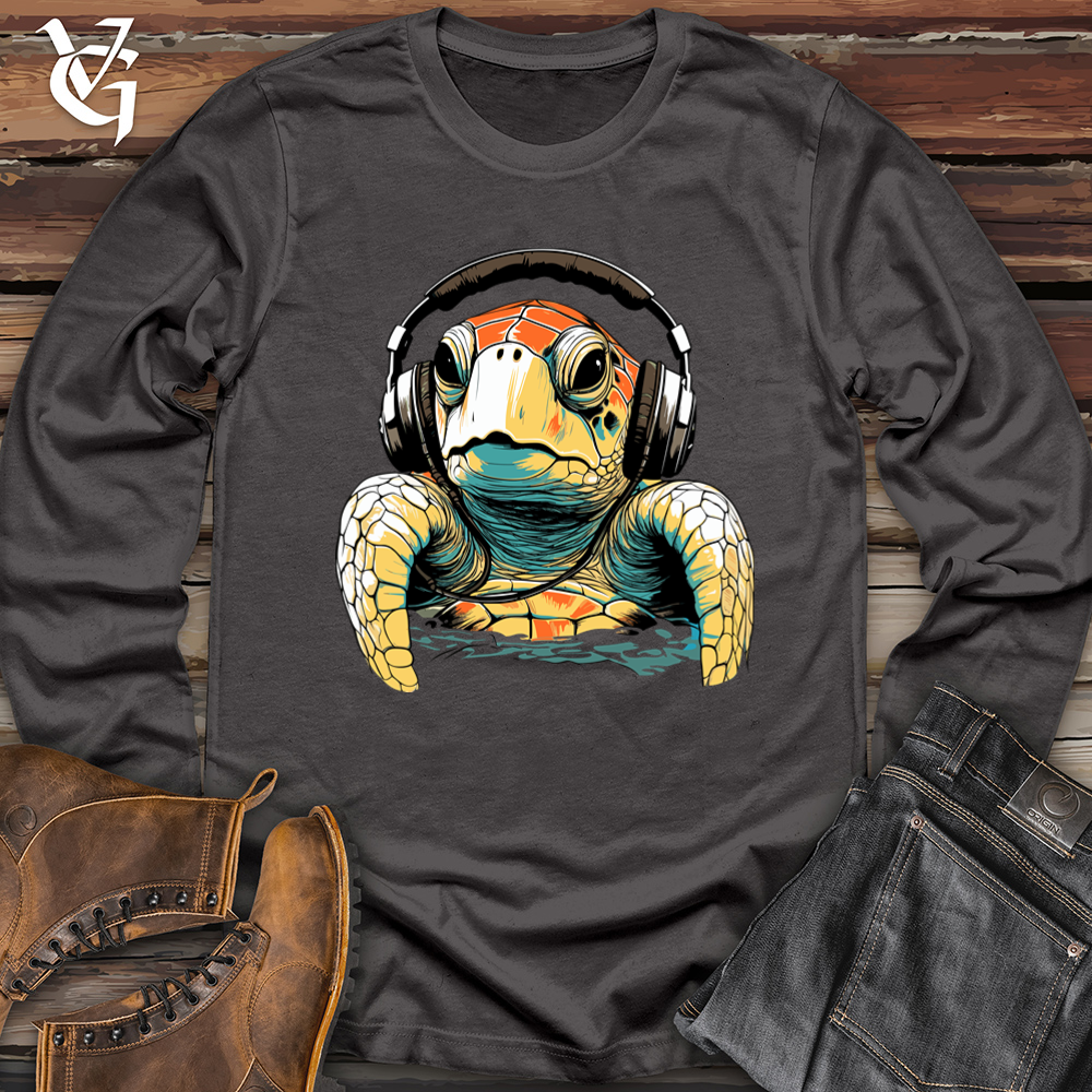 Viking Goods Turtle With Headphone Softstyle Long Sleeve Charcoal / L