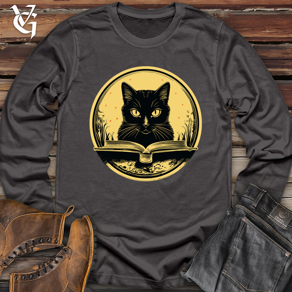 Viking Goods Vintage Bookworm Black Cat Softstyle Long Sleeve Charcoal / L