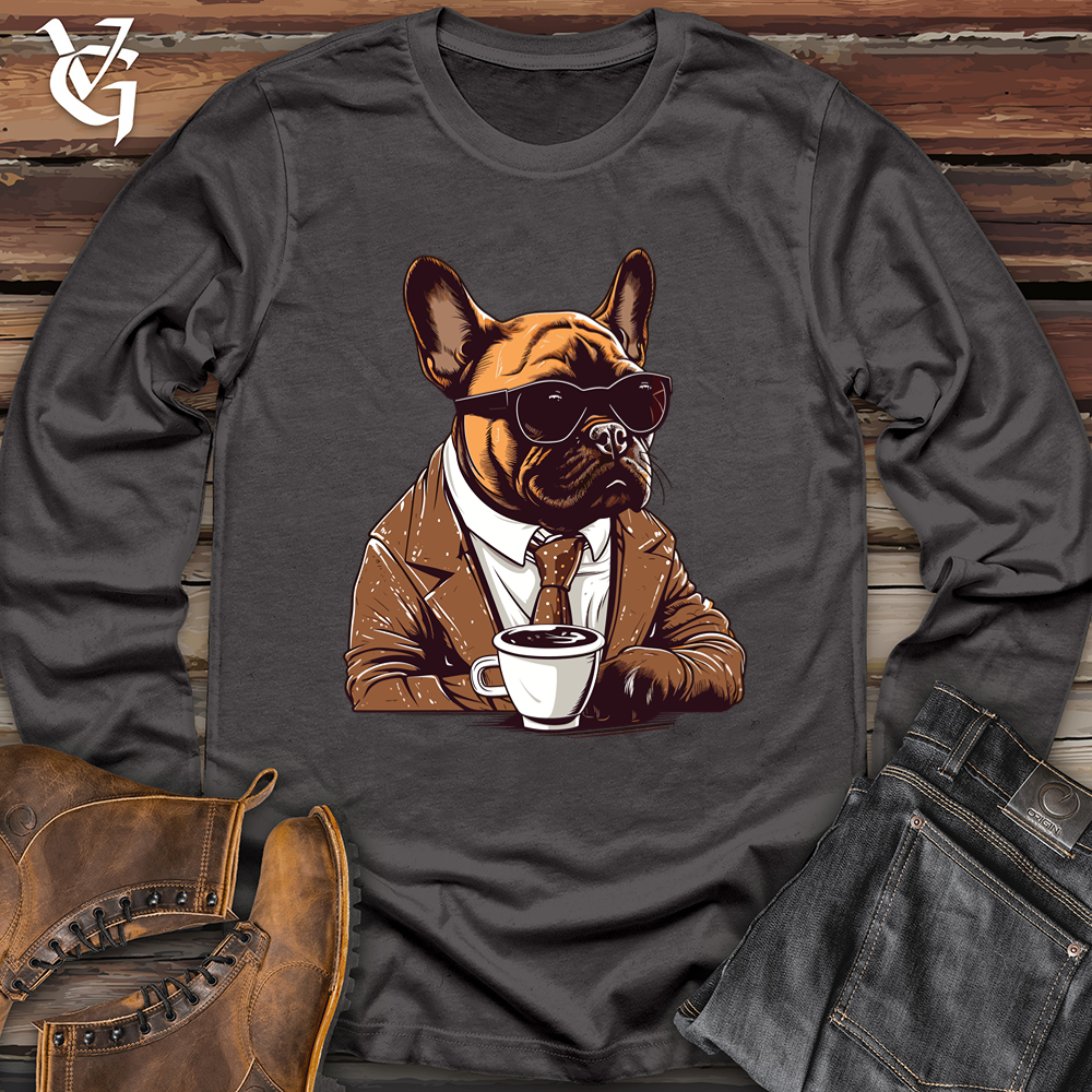 Viking Goods Vintage Coffee Break Frenchie Softstyle Long Sleeve Charcoal / L