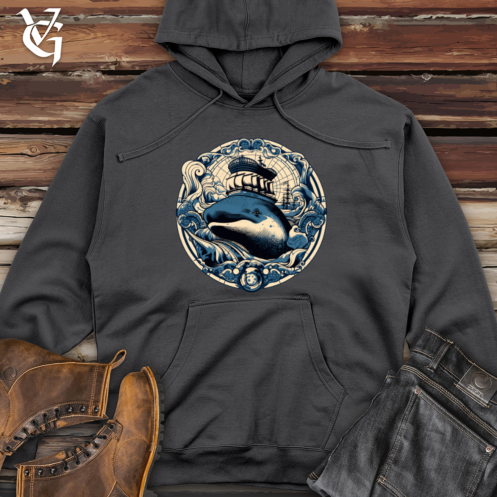 Viking Goods Whale Nautical Voyage Midweight Hooded Sweatshirt Charcoal / L