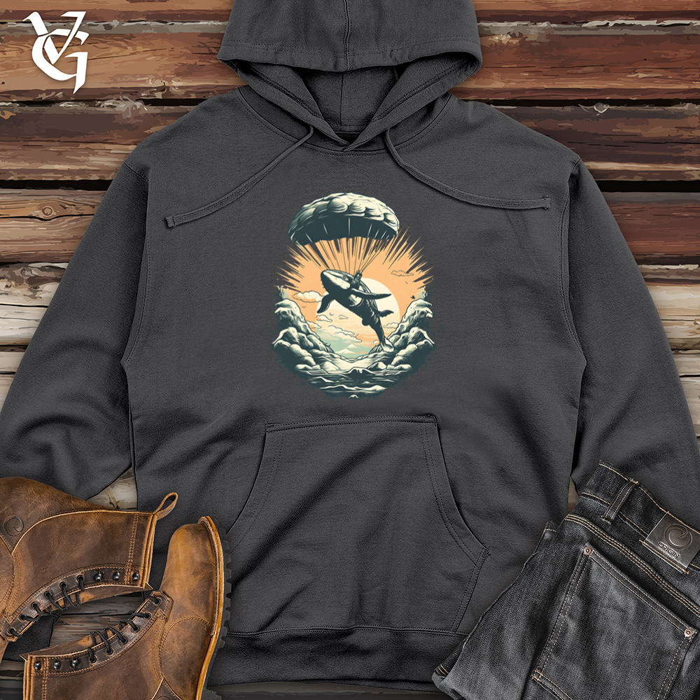Viking Goods Whale Skydiving Parachute Journey Midweight Hooded Sweatshirt Charcoal / L
