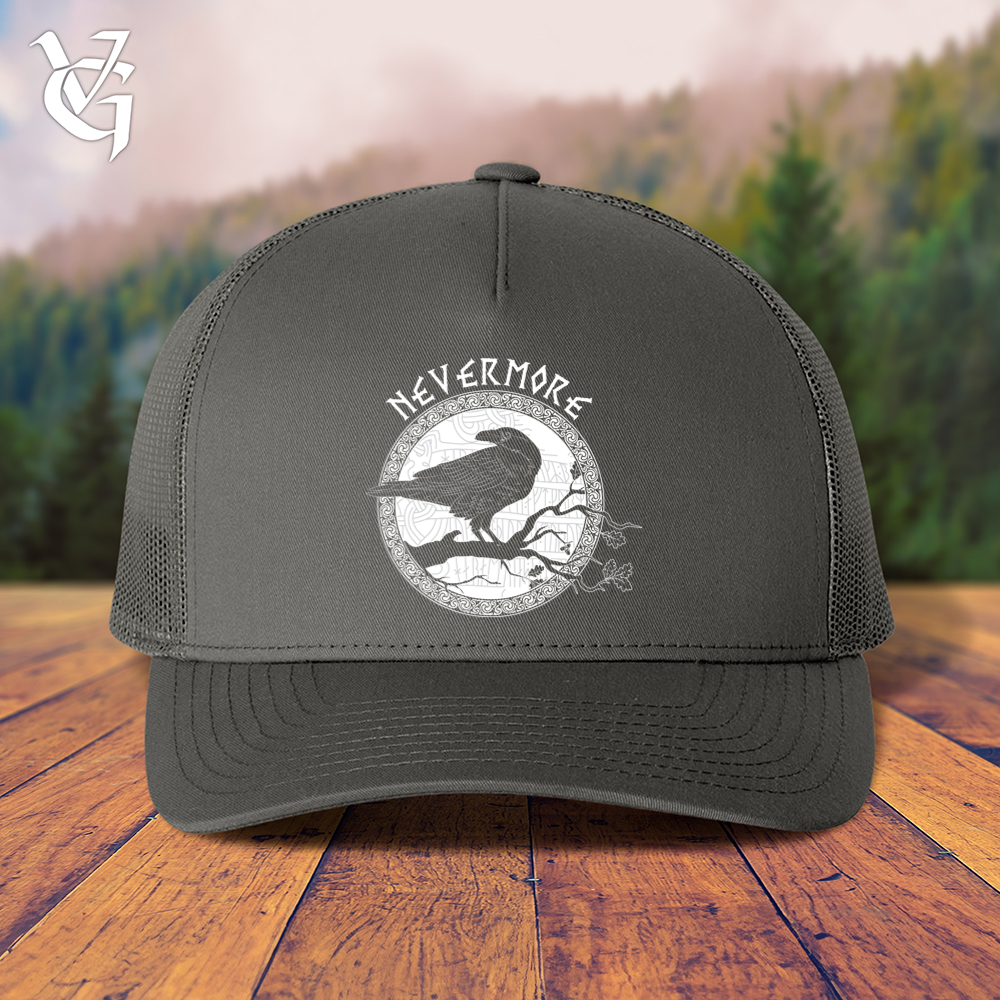 Viking Goods Nevermore White Winter Raven Trucker Cap Charcoal