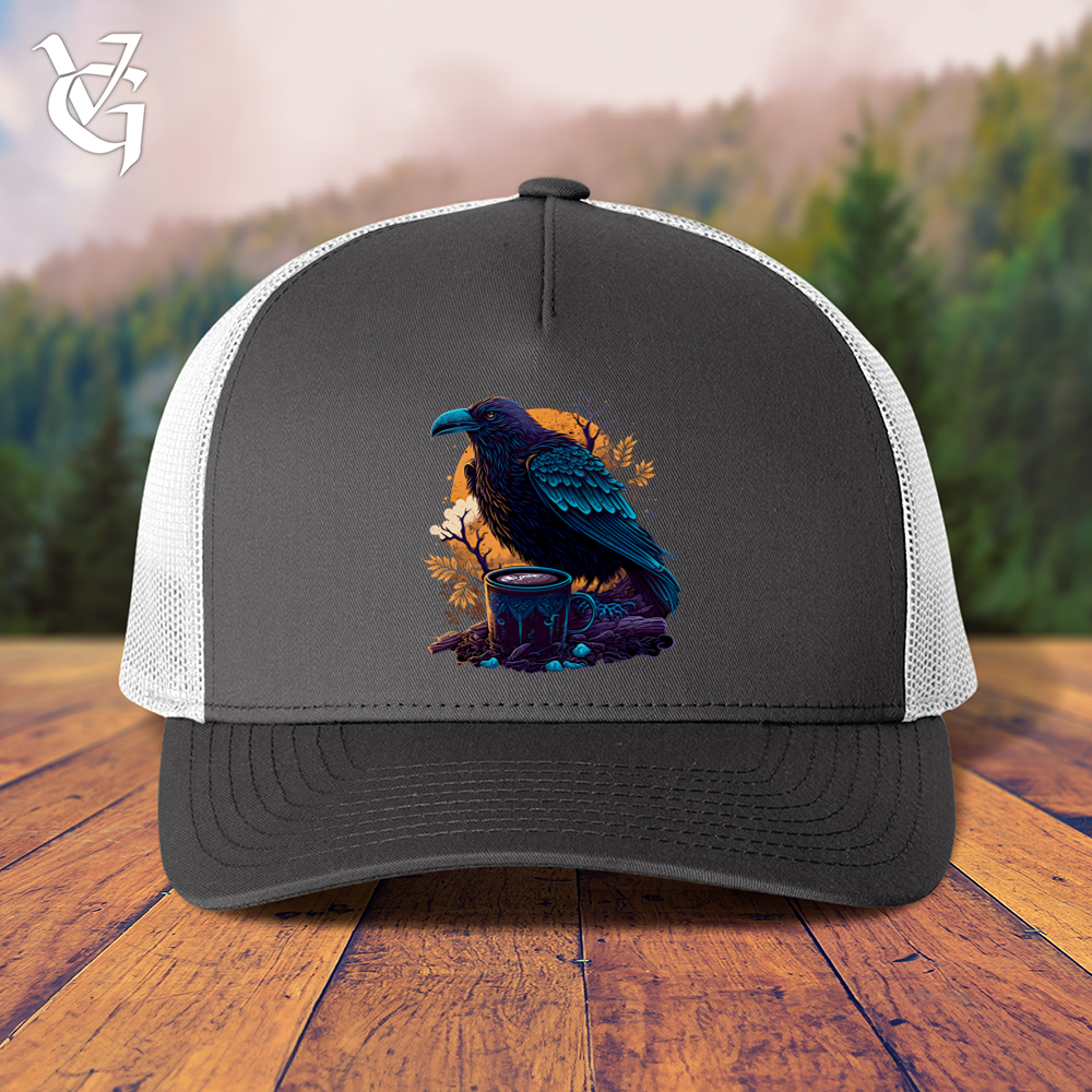 Viking Goods Black Raven Coffee Trucker Cap Charcoal/ White