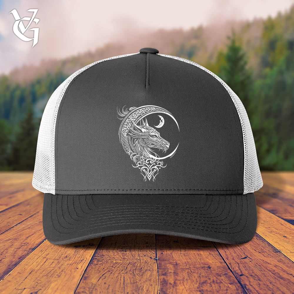 Viking Goods Celtic Dragon and Moon Trucker Cap Charcoal/ White