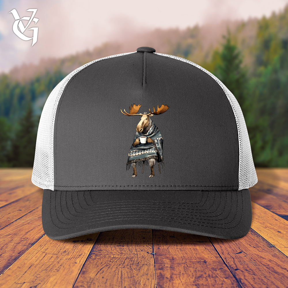 Viking Goods Coffee Drinking Moose Trucker Cap Charcoal/ White