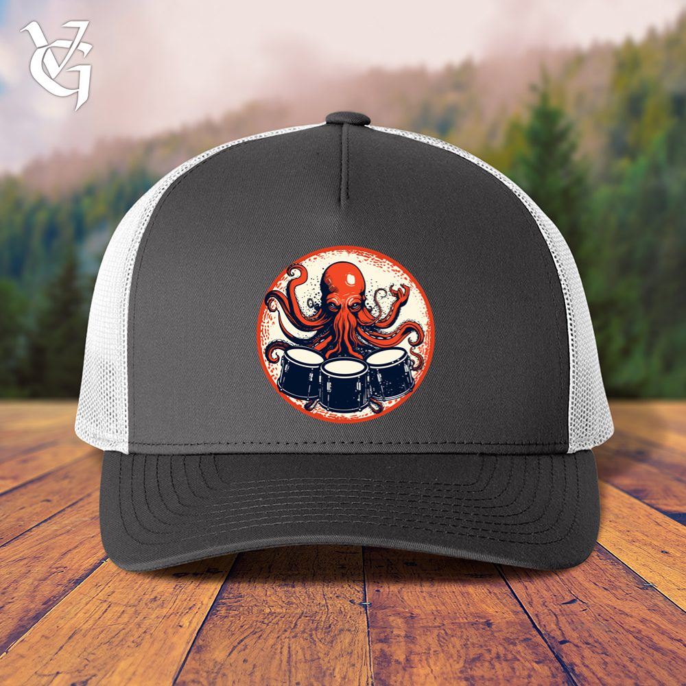 Viking Goods Octopus Playing Drums Trucker Cap Charcoal/ White