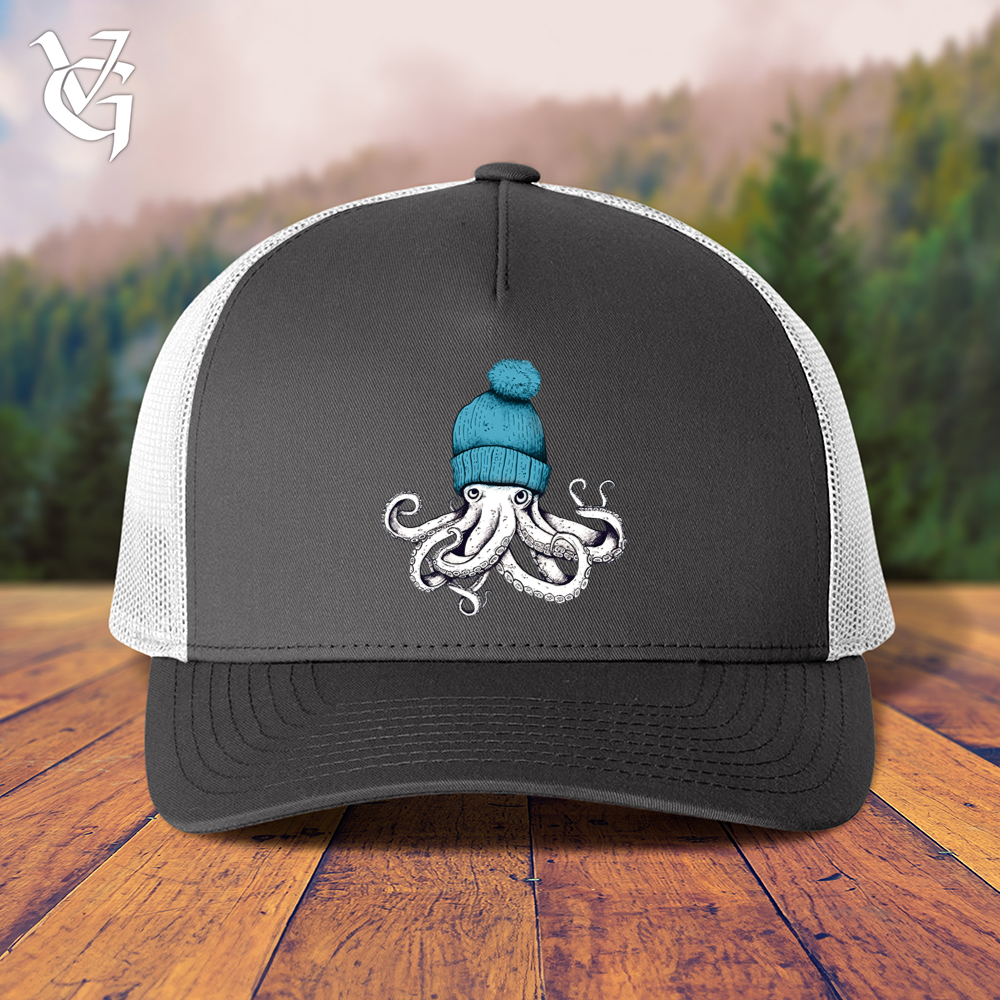 Viking Goods Octopus Wearing Beanie Trucker Cap Charcoal/ White