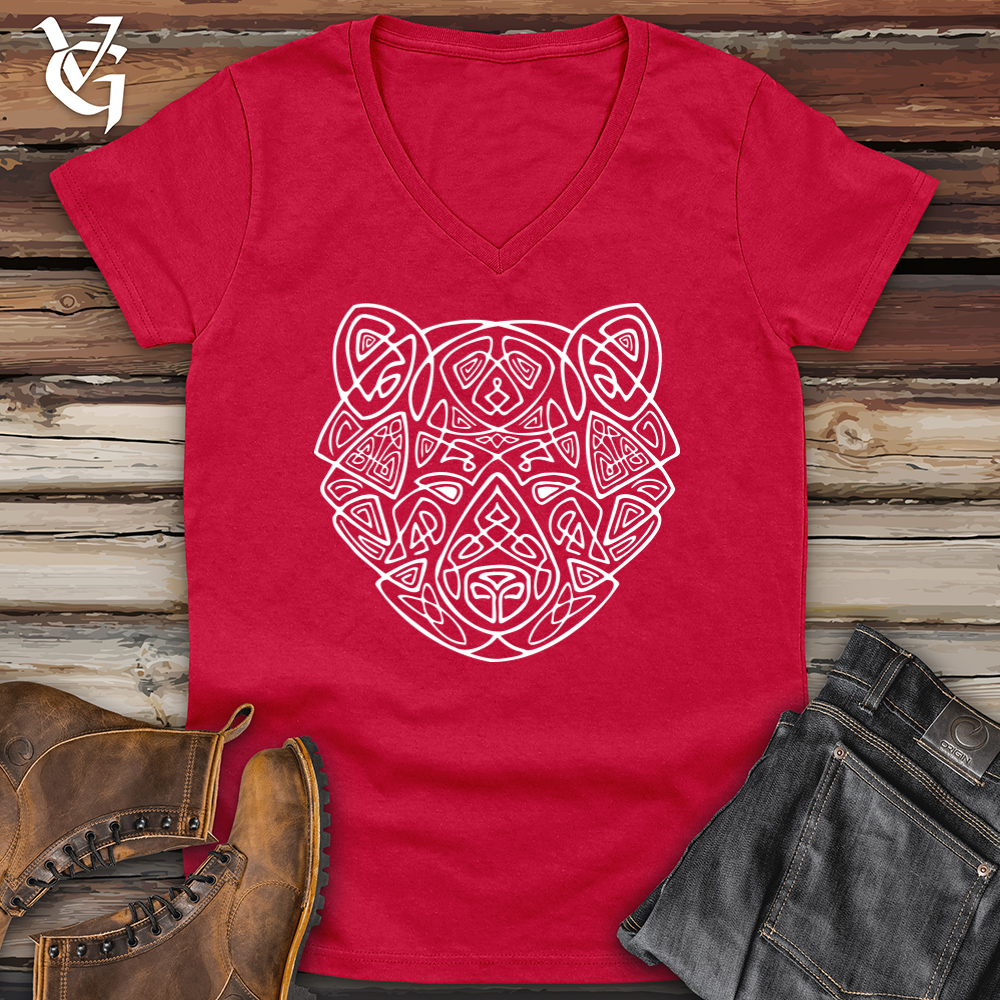 Viking Goods Bear Head Celtic Style Softstyle V-Neck Cherry Red / L