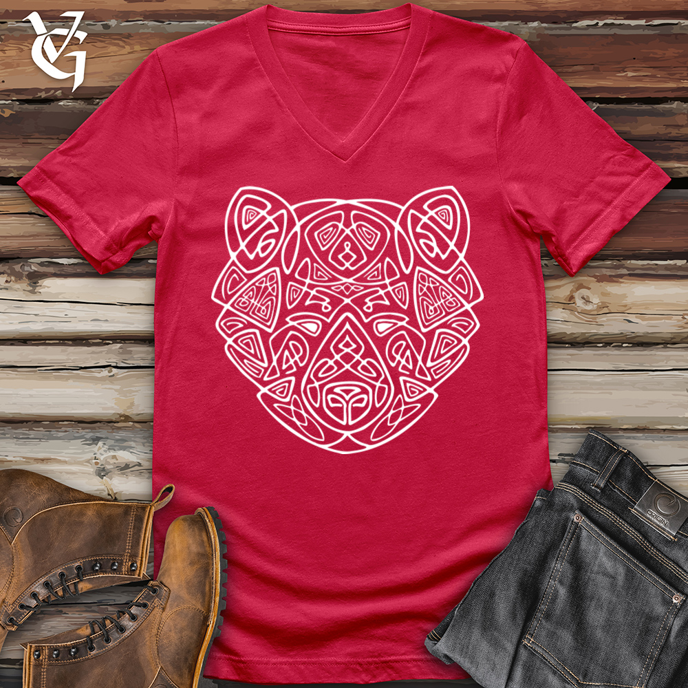 Viking Goods Bear Head Celtic Style V-Neck Cherry Red / L