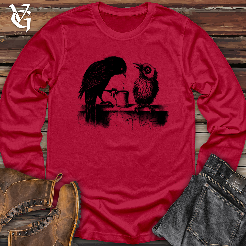 Viking Goods Birds Coffee Break Softstyle Long Sleeve Cherry Red / L